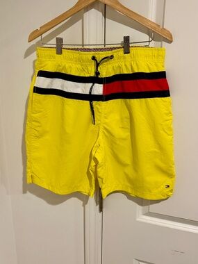 Tommy Hilfiger Yellow Swim Trunks with Red, White & Navy Stripe